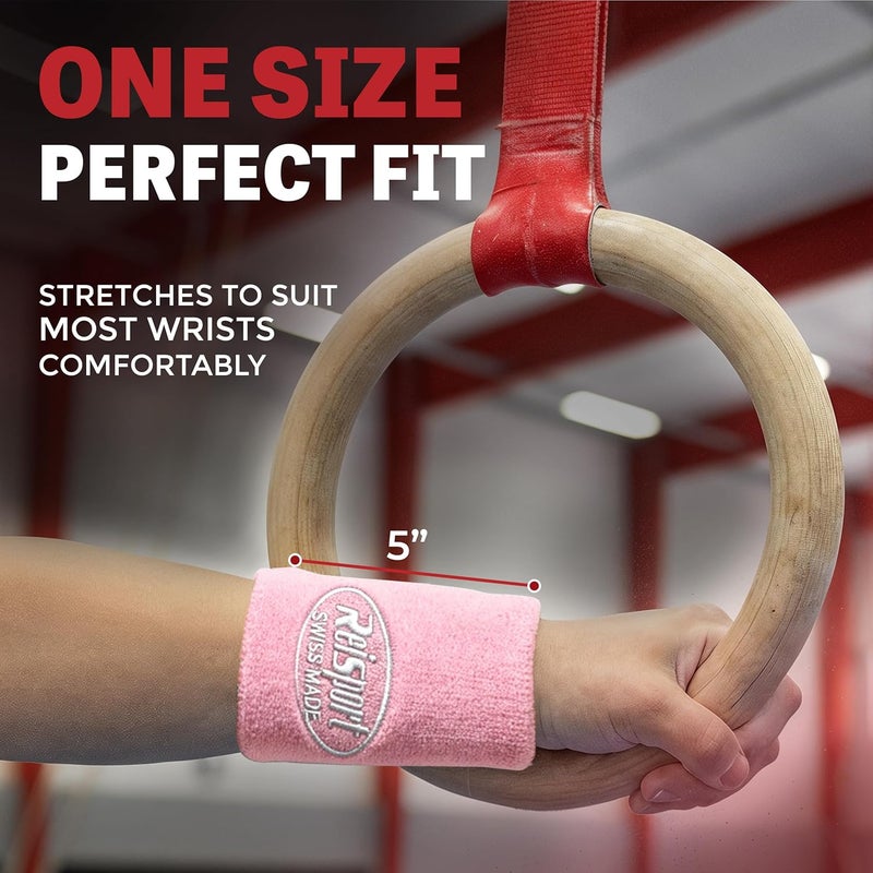 Reisport Gymnastics Wristbands - Unisex 5 Inch Sweat Wicking Wrist Protection for Grips & Training | One Size Fits Most - Available in Pink or White | Swiss Made Quality for Gymnasts - Image 5
